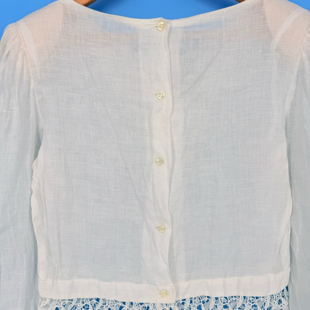 Vintage Cloak of Many Colors White Linen Lace Blouse Cottagecore Victorian Top 4 - Picture 7 of 13
